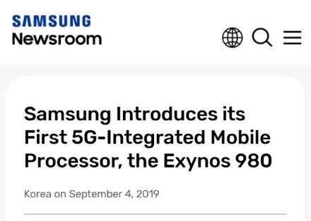 三星发布首款集成5G的处理器Exynos 980：支持1.08亿像素传感器