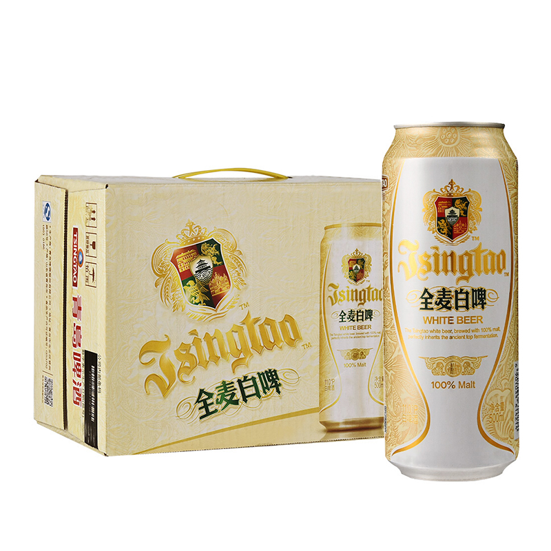 青岛啤酒（TsingTao）全麦白啤 11度 500ml*12听 大罐整箱装 贵族啤酒 商务宴请 古法精酿